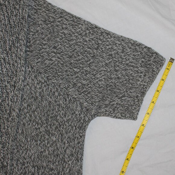 Express Gray/White Variegated Short Sleeve Heavy Open Front Roll Collar Sweater - Picture 6 of 15